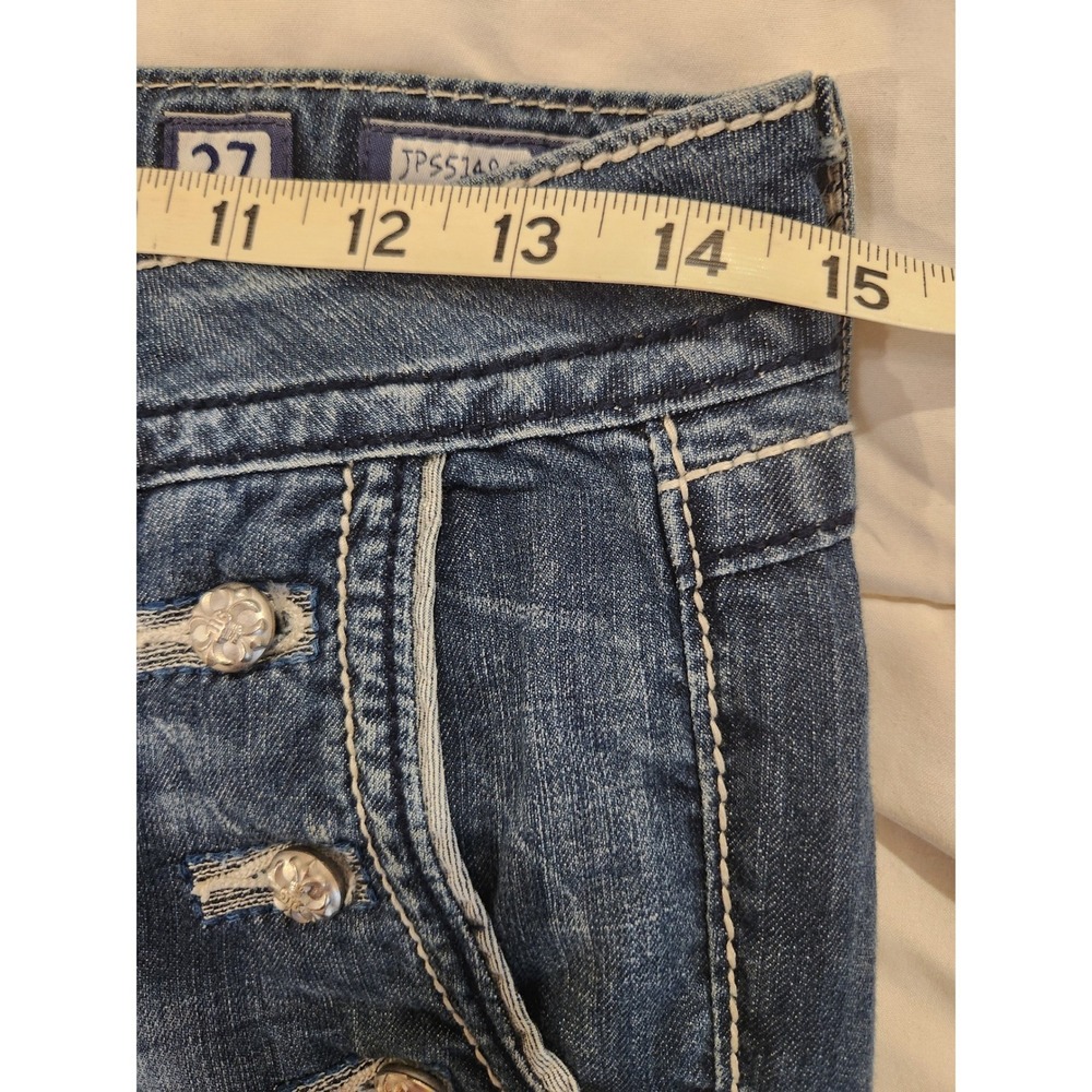 Women’s Distressed Bootcut Jeans - Dark Blue - Picture 8 of 12